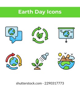 World mother earth day related icons set such as, conversation, recycling, presentation, watering plant, mountains
