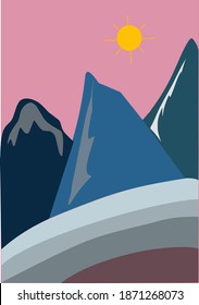 Arte vectorial del Día Mundial de las Montañas, diseño simple pero significativo, amanecer en él, postales, banderas, cubiertas y plantillas