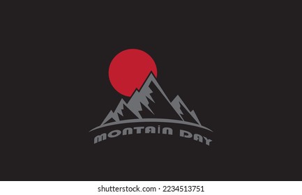 world mountain day vector with red moon and mountain image on black background