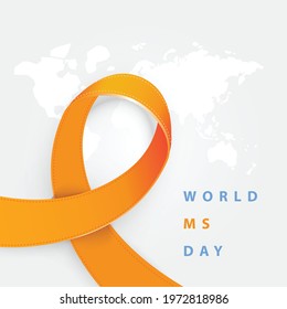 World MS Day Concept. Multiple Sclerosis Treatment. Orange Awareness Ribbon.