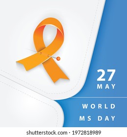 World MS day concept. Multiple sclerosis treatment. Orange awareness ribbon.