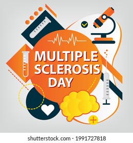 World MS Day Concept. Multiple Sclerosis Treatment. Orange Awareness Ribbon.