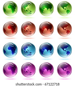 World multicolored glossy globe (map used from NASA public domain http://earthobservatory.nasa.gov/GlobalMaps) set
