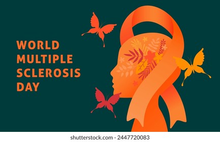 World Multiple Sclerosis Day vector illustration. Ribbon and head. Treatment and prevention. Medicine and health concept