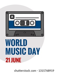 World Music Day 21 June with Cassette Illustration