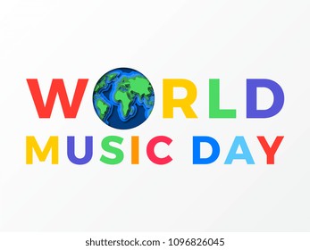 world music day banner design layout with paper cut colorful layered text for greeting cards, posters, invitations, brochures