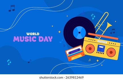 World Music Day Celebration Hand Drawn with Musical Instruments. Perfect for Poster, Banner, Music Events, Festivals, or International Music-Themed Designs.