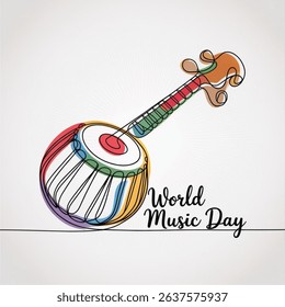 World Music Day Concept. Continuous one line art tabla dagga. Vector art illustration isolated on white background 