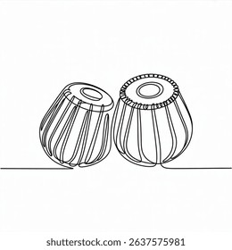 World Music Day Concept. Continuous one line art tabla dagga. Vector art illustration isolated on white background 