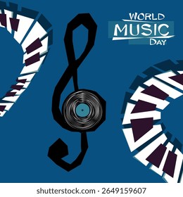 World Music Day, 21 de junho. Cartaz, cartão, inventar umas férias de música, festival musical, dia de piano, música clássica ou festival de jazz