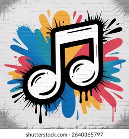 World music day  concept. graffiti with music symbols spray painted. Music note icon in black and white to celebrate music day. isolated on white background. EPS 10