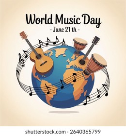World music day  concept. World Music Day - June 21 th calendar date  isolated on white background. EPS 10