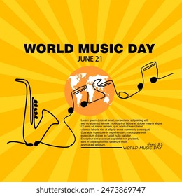 World Music Day, continuous line Drawing