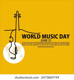 World Music Day, continuous line Drawing