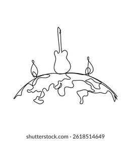 Dia Mundial da Música Vetor de arte de ilustração de desenho de uma linha única contínua 