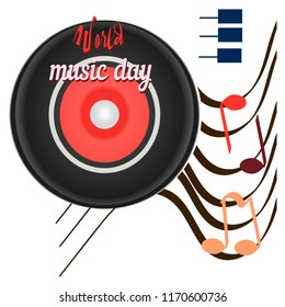 world music day, disc. sounds, planet of global music, vector banner