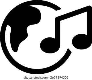 World Music Day. Earth, music note icon. Vector illustration on white background.