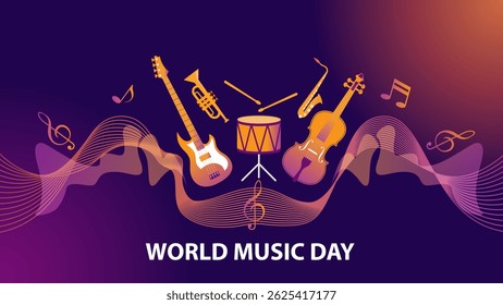 World music day event and musical instruments Background, vector illustration design