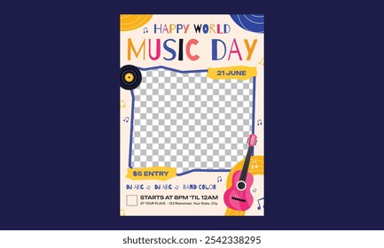 Volante del Día Mundial de la Música. Ilustración vectorial
