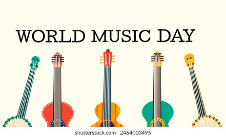 World Music Day graphic banner. Vector illustration. Musical festival.  Vector illustration