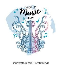 world music day with guitar poster concept. June 21