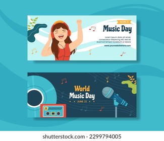World Music Day Horizontal Banner Cartoon Hand Drawn Templates Background Illustration