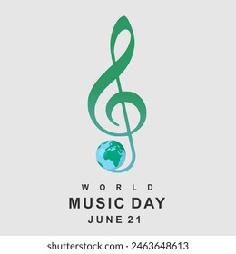 World Music Day with illustration of music symbol. Music Day icon of musical notes and earth objects in blue green color on white background. design for poster, card, wallpaper about world music day 