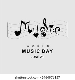 World Music Day with illustration of music symbols. Music note icon with black and white color for celebrate music day