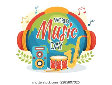 World Music Day Illustration with Various Musical Instruments and Notes in Flat Cartoon Hand Drawn for Publication Poster or Landing Page Templates