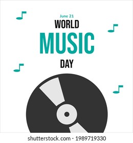 World music Day. June 21. Template for background, banner, card, poster, greeting with isolated vinyl record vector illustration