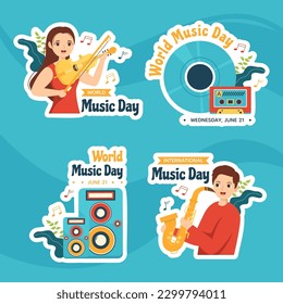 World Music Day Label Flat Cartoon Hand Drawn Templates Background Illustration