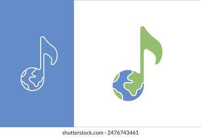 World music day logo, world music day, 21 june world music day. Music and earth logo isolated