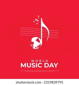 World Music Day with musical instruments vector illustration. Planet Earth with musical instruments vector. Music Day Poster, June 21st.