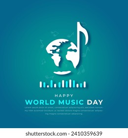 Estilo de corte del papel del Día Mundial de la Música Ilustración de diseño vectorial para fondo, afiche, cartel, publicidad, tarjeta de saludo