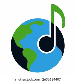 World music day planet music note earth logo symbol world  isolated Vector Illustration on white background.