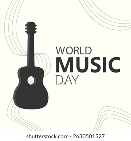 World Music Day Poster Banner with guitar logo icon. International Music Day Poster with music instrument guitar 21 June. Music Day Design with guitar logo.
