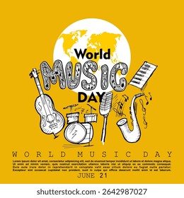 World Music Day, poster and banner vector