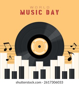 World Music Day Poster. Classic vinyl records