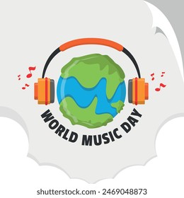 World Music Day poster with headphone on earth