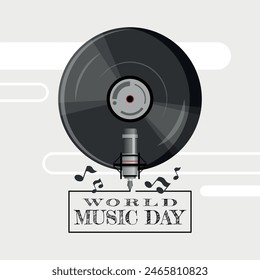 World Music Day poster with microphone and vinyl record