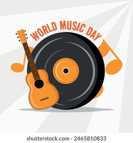 World Music Day posters with acoustic guitar and vinyl record