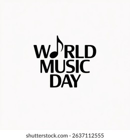 World music day  simple black and white logotype. Minimalistic vector logotype with music note shape in black and white. Vector illustration on white background.