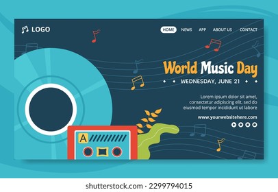 World Music Day Social Media Landing Page Flat Cartoon Hand Drawn Template Illustration