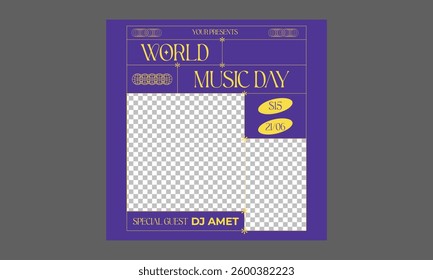 World Music Day Socials Media. Flat design mosaic music festival. 