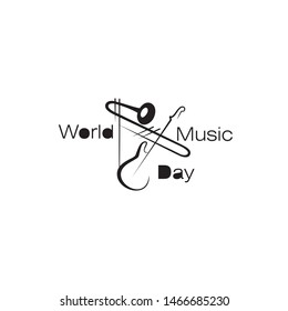 World music day. Stylized guitar and trumpet