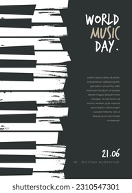 world music day template design with piano in grunge concept design