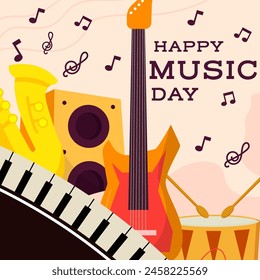 world music day with various musical instrument illustration