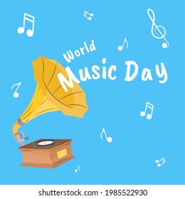 World Music Day vector illustration with Gramophone and Music Note
