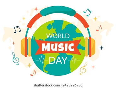 World Music Day Vector Illustration on 21 June with Various Musical Instruments and Notes in Flat Cartoon Background Design