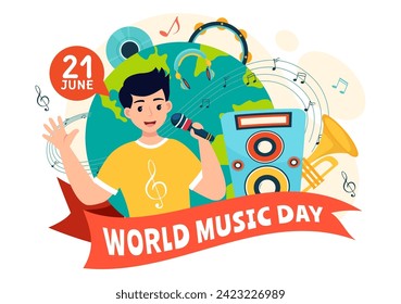 World Music Day Vector Illustration on 21 June with Various Musical Instruments and Notes in Flat Cartoon Background Design